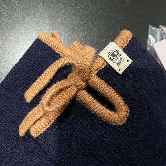 New Roeckl Germany Woman Fairy Bow Navy Beige Soft Merino Wool Gloves OS - Picture 3 of 5